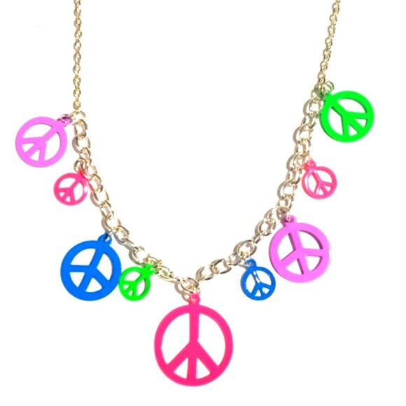 Silver-tone Necklace Colorful Peace Symbol Charms - Women's Fashion Jewelry - Picture 1 of 6